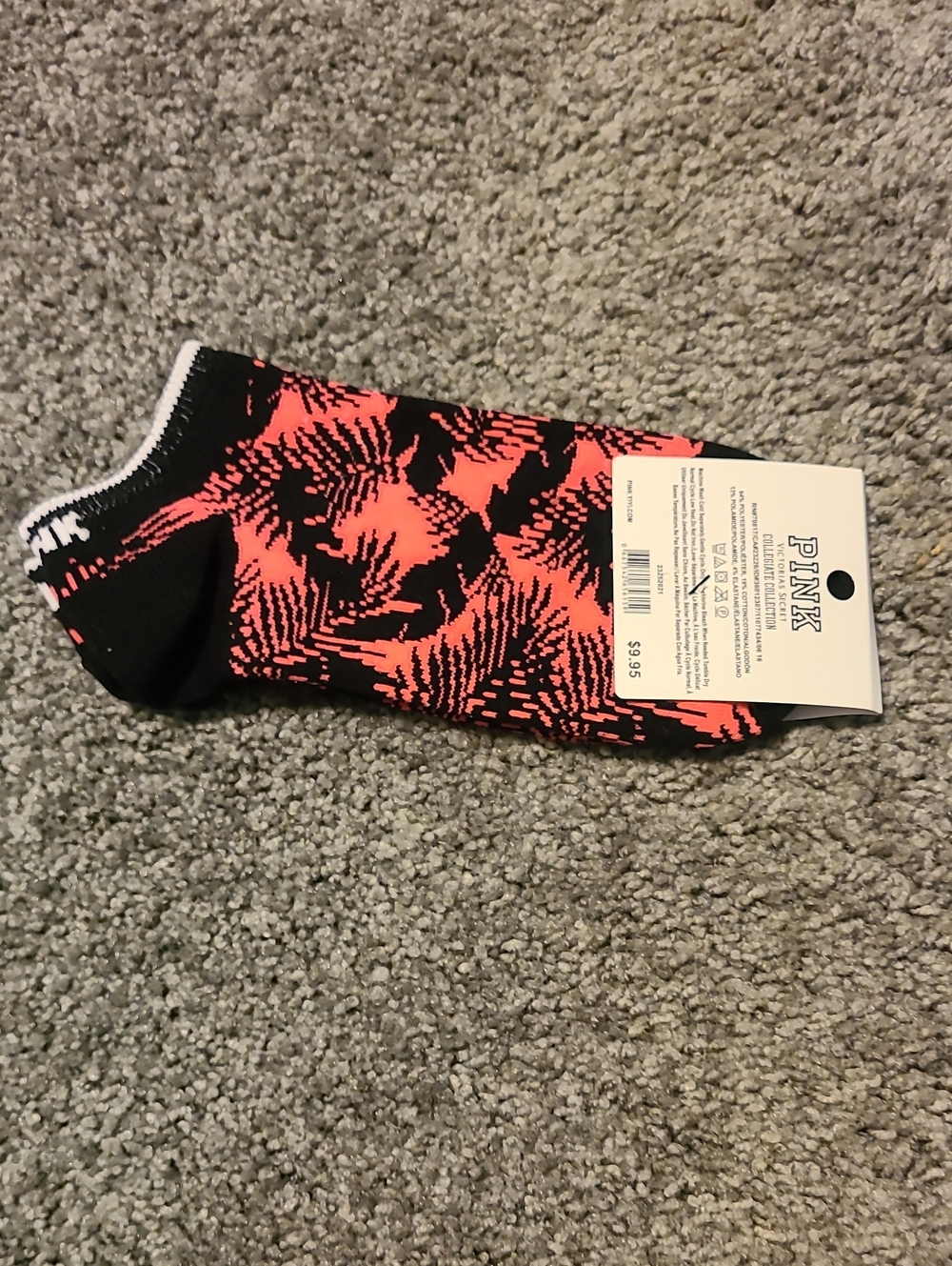 PINK  Black & Neon Coral Ankle Socks